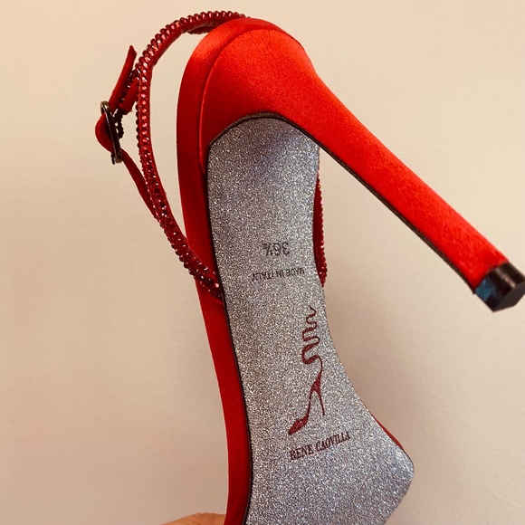 Rene Caovilla Red Satin Heels with Crystal Straps NWT - Picture 8 of 12